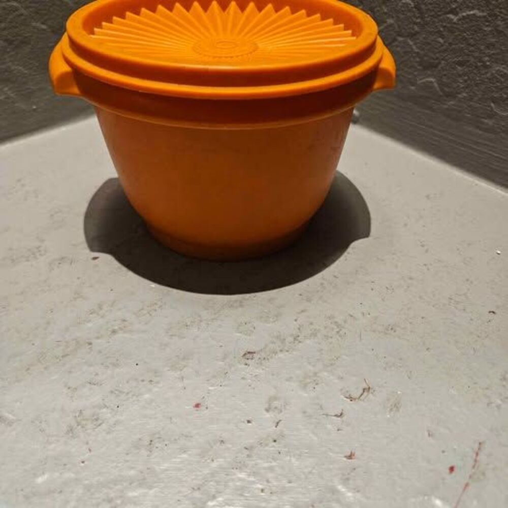 Vintage Orange Tupperware Wonderlier Bowl with Sunburst Lid